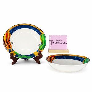 Vintage Furio CAFE 4914-46 Cafe Paris Oval Colorful Soup Cereal Bowls Set of 2